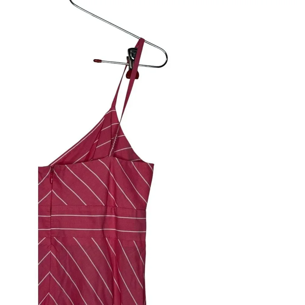 J.Crew‎ Women Dress Petite V Neck A-Line Midi Sleeveless Striped Pink White P6